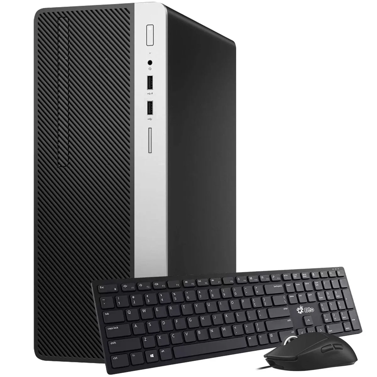 HP ProDesk 600 G5 Tower desktop PC in black finish with front ports and power button