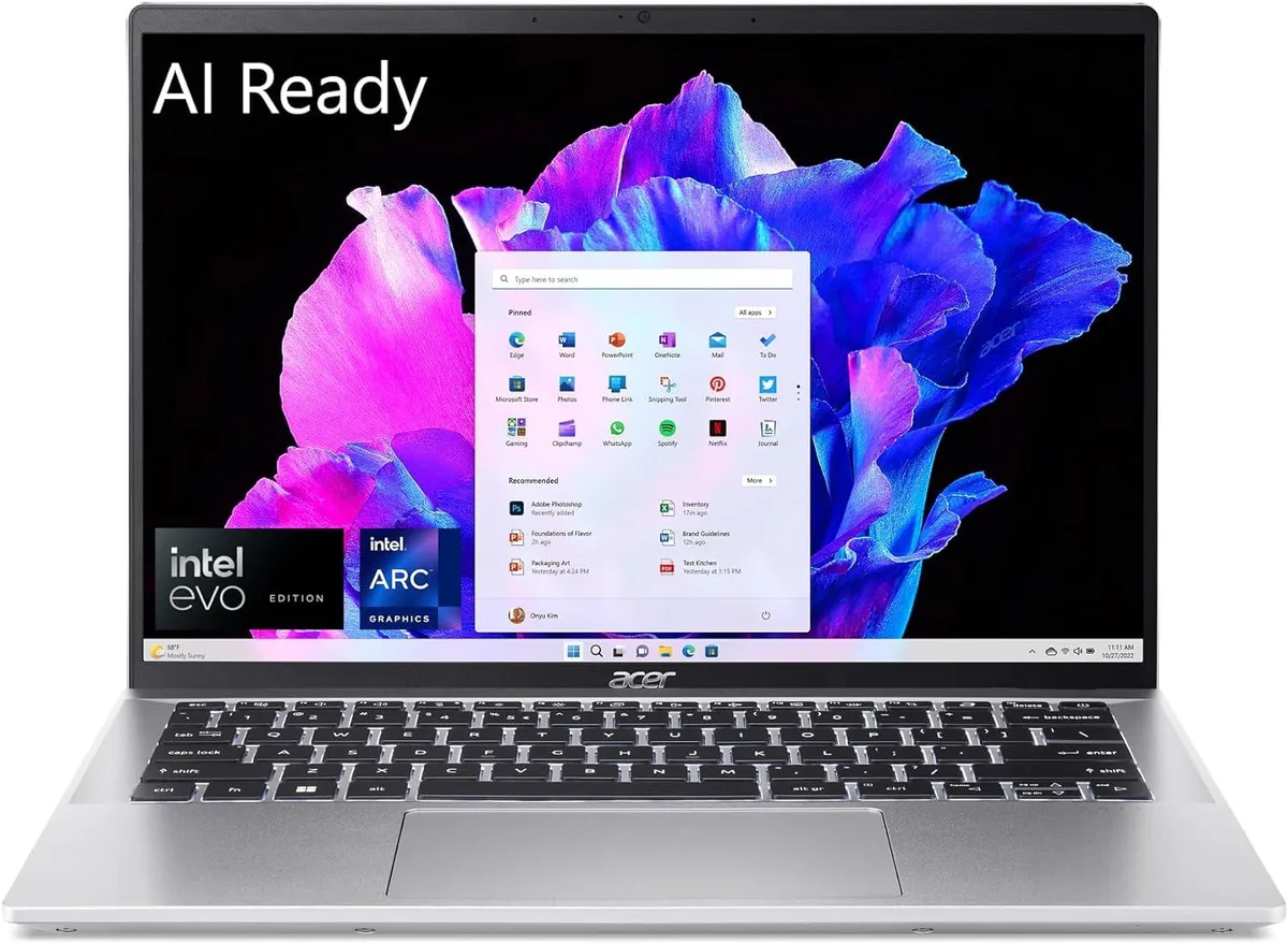 Silver 14-inch touchscreen laptop with slim profile
