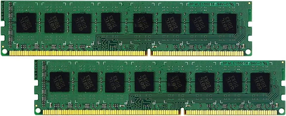Two green DDR3 sticks side by side, 240-pin desktop memory kit