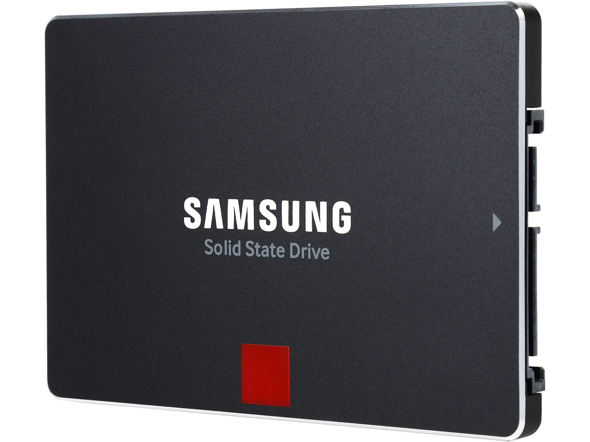 Black rectangular 2.5 inch SATA SSD with silver label