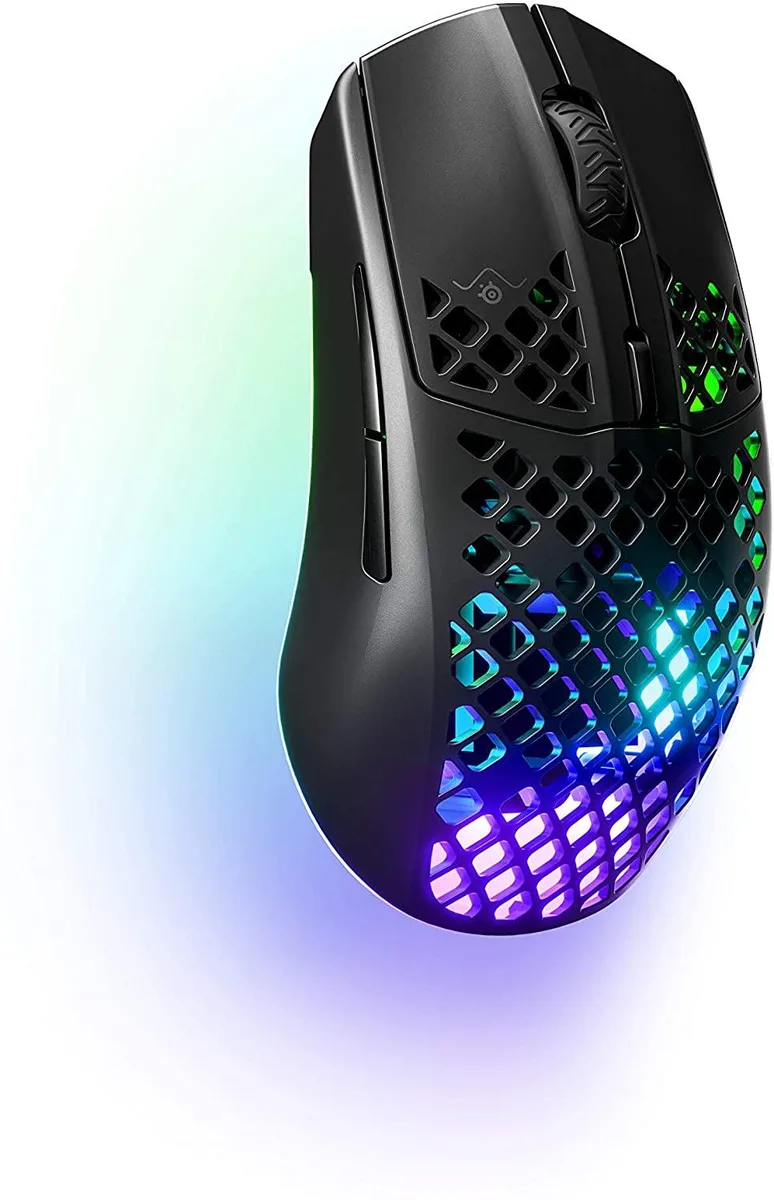 White ultra-lightweight wireless gaming mouse with honeycomb shell