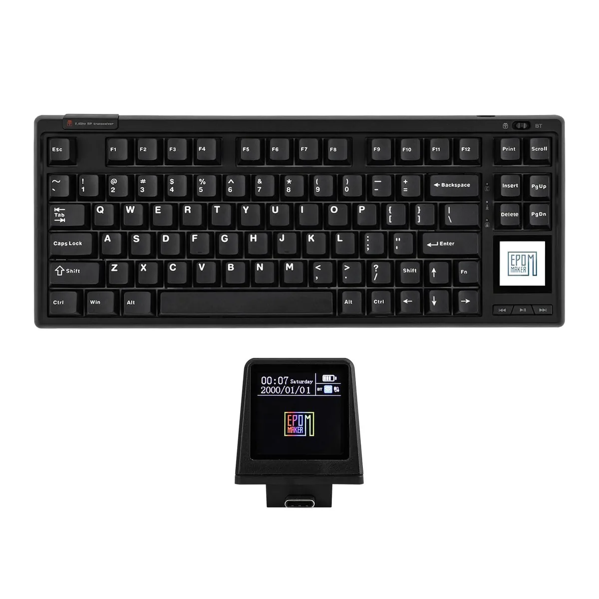 Epomaker Epomaker RT80 75% Gaming Keyboard 1.54" Touch Screen 1.13" LCD 83 Keys 5000mAh Black Flamingo Switch — product photo
