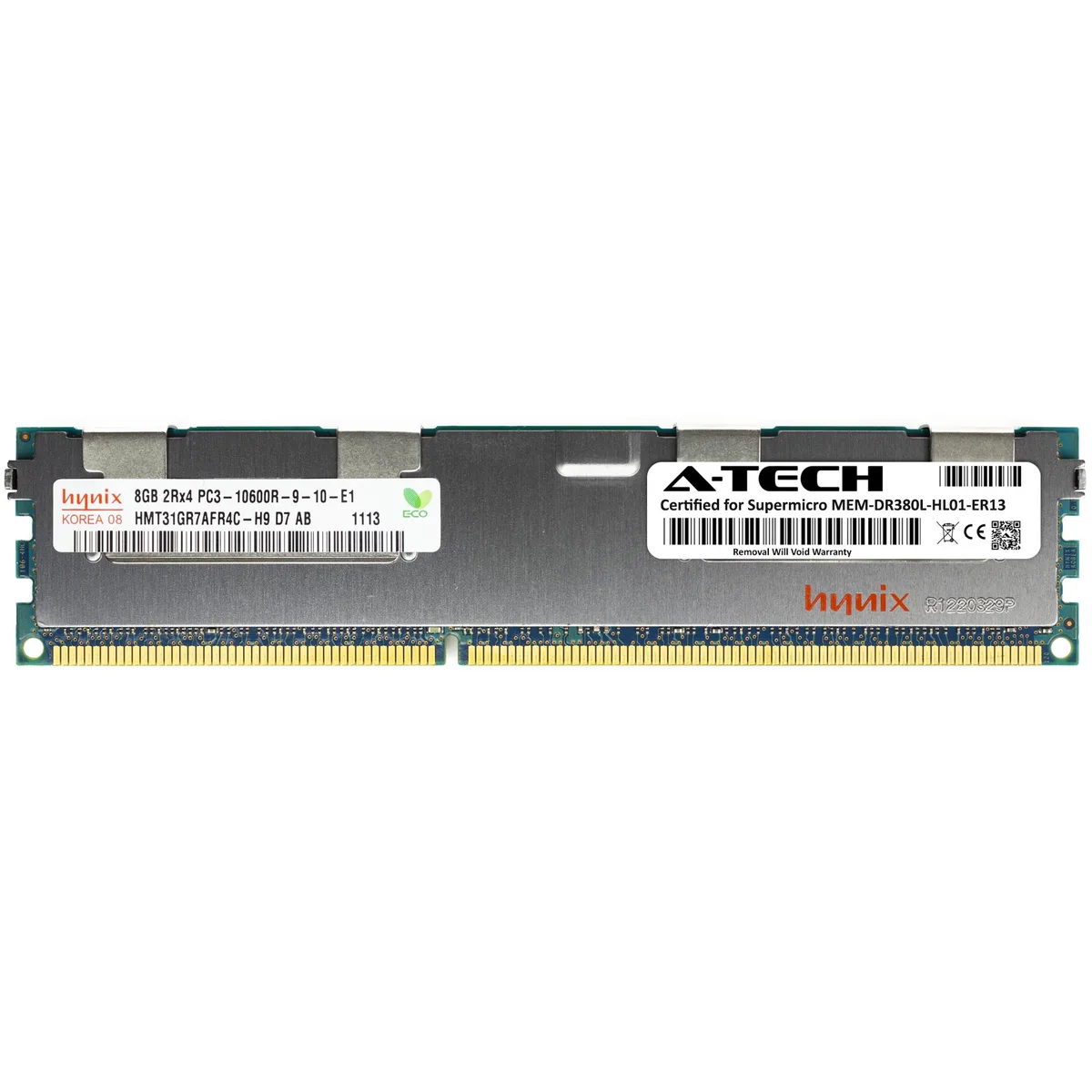 Green 240-pin DDR3 RDIMM module with black memory chips and a white label