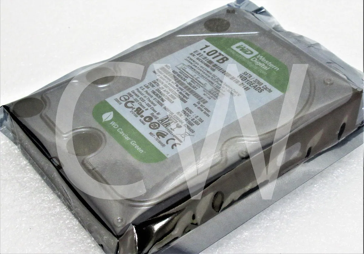 Silver 3.5 inch SATA hard drive with green label