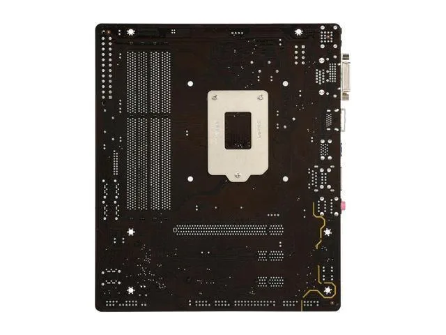 Green micro-ATX board, black slots, silver heatsinks, LGA 1150 socket, HDMI DVI D-Sub ports