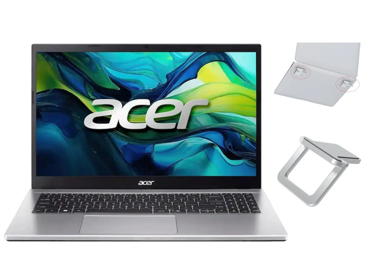 Silver 15.6 inch laptop with full HD screen and standard keyboard