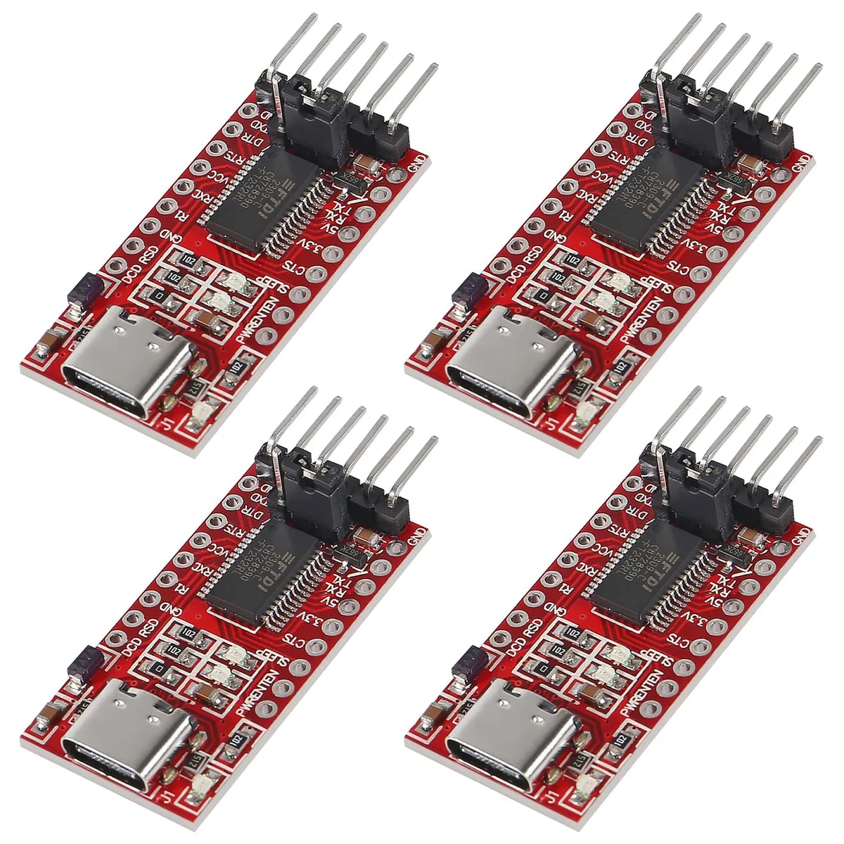 KEHIPI KEHIPI FR232RL Type-C USB to TTL Adapter 4pcs Red 3.3V/5.5V — produktfoto
