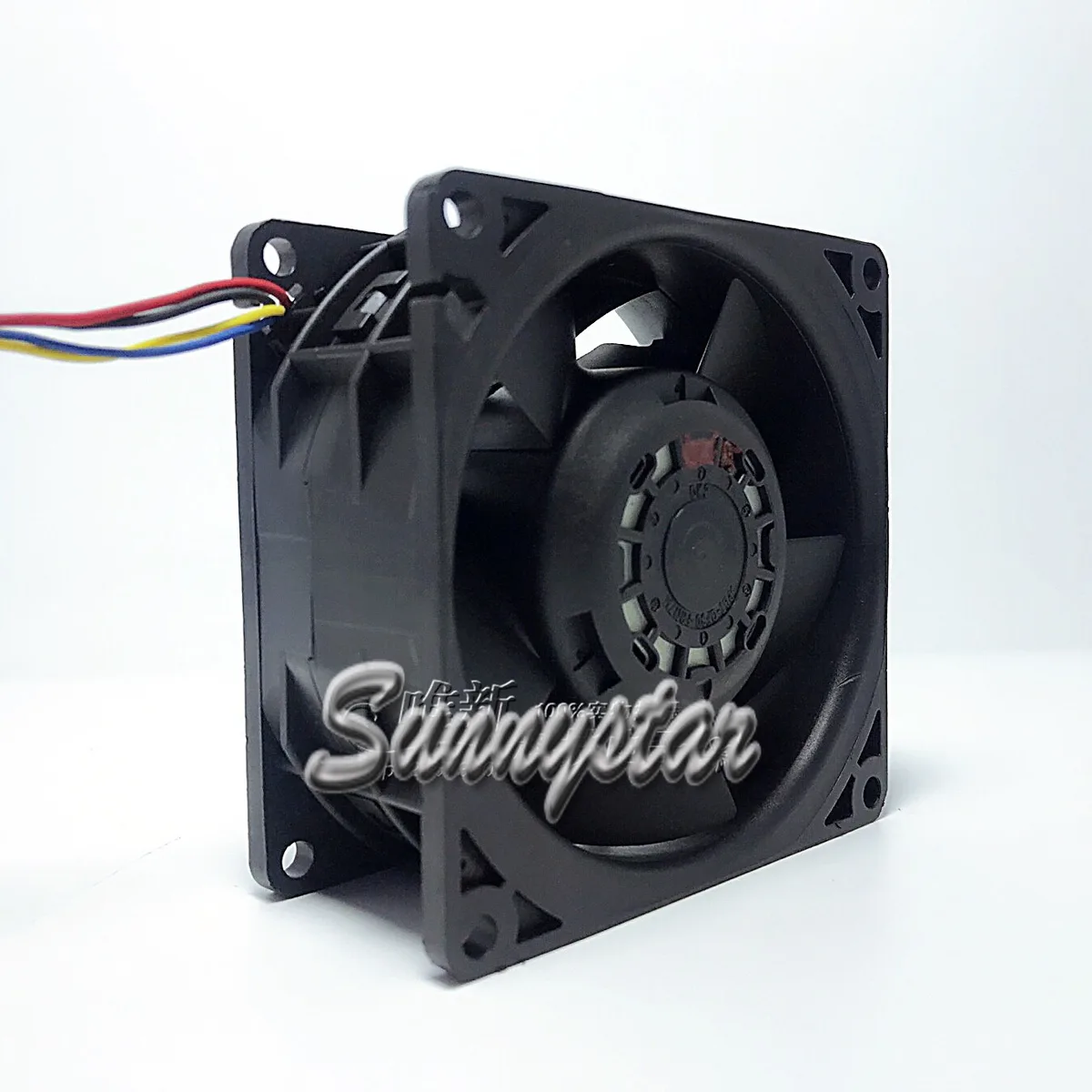 Black 80mm square server fan 38mm thick with 4-pin connector