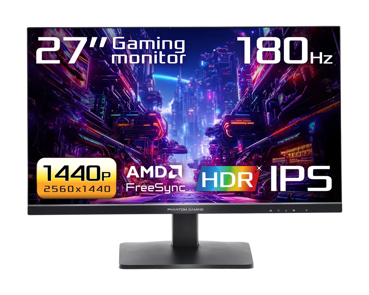 ASRock Phantom Gaming ASRock Phantom Gaming PG27QFT1B 27" 180Hz QHD IPS gaming monitor — product photo