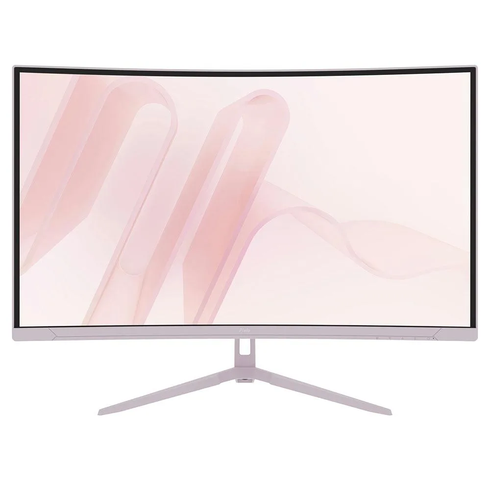 Pink 27 inch curved gaming monitor with three sided frameless matte screen