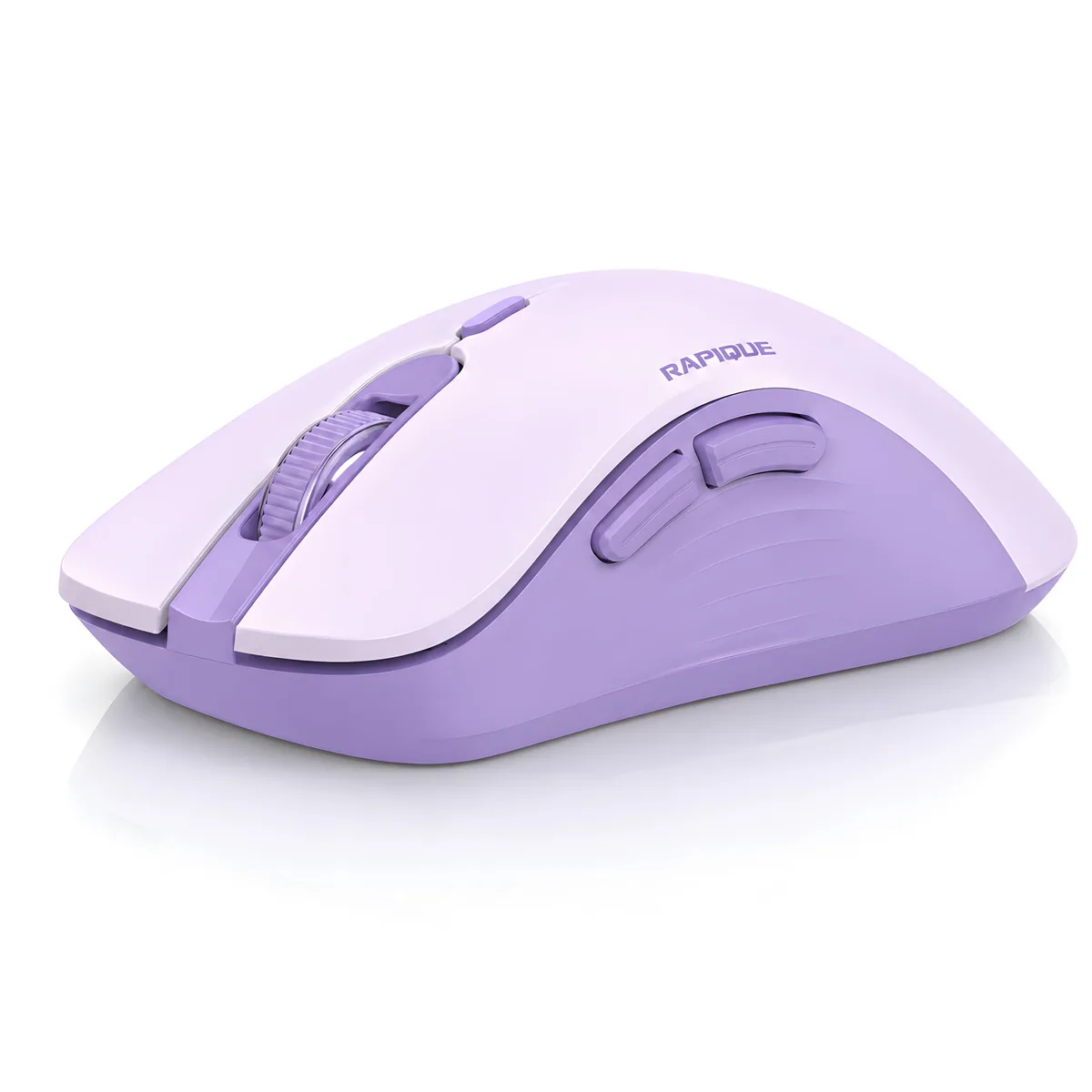 Purple right-hand wireless gaming mouse, 65g, 16 buttons
