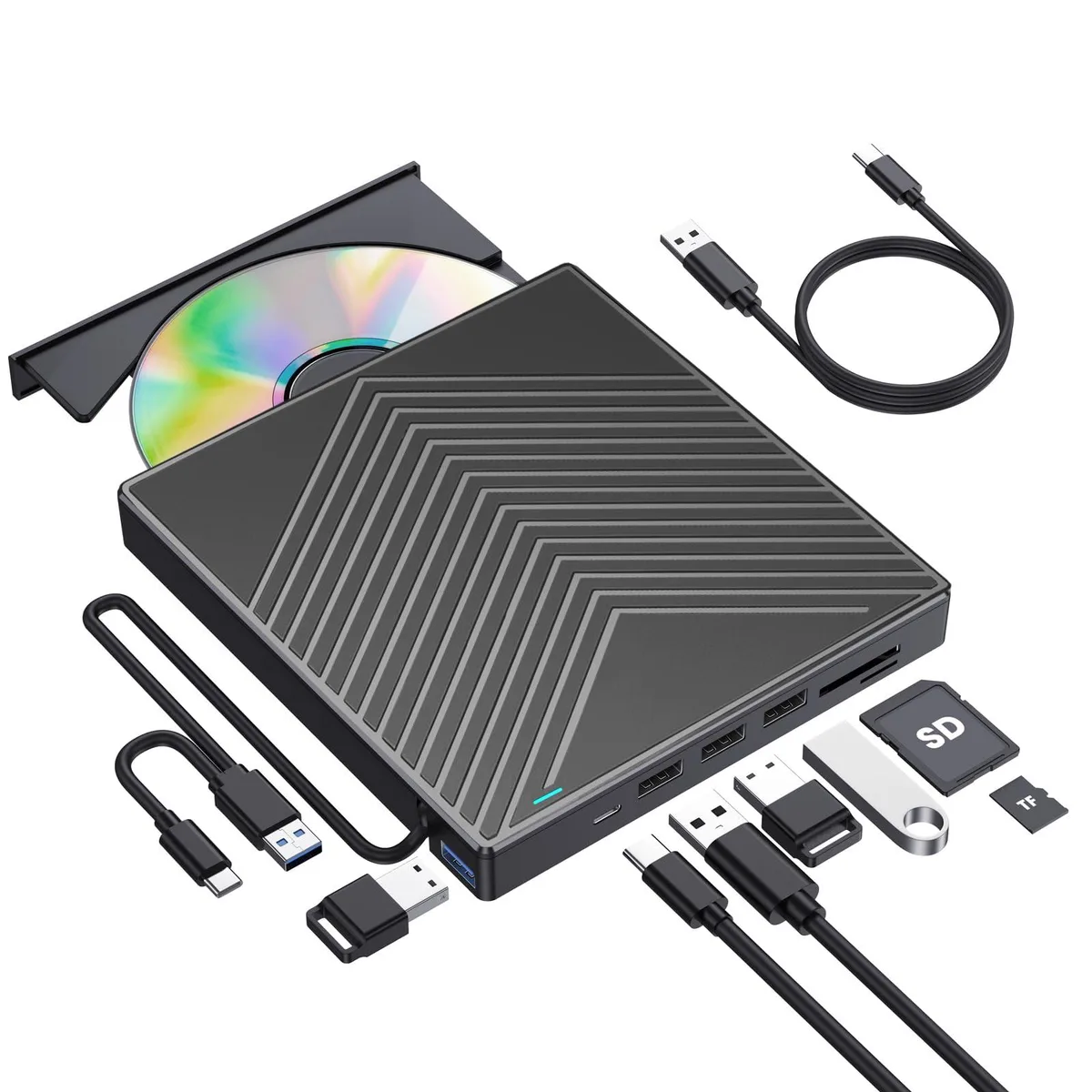 KEHIPI KEHIPI UL41-Y 8-in-1 External CD DVD Duplicator USB 3.0 Hub Card Reader — תמונת המוצר