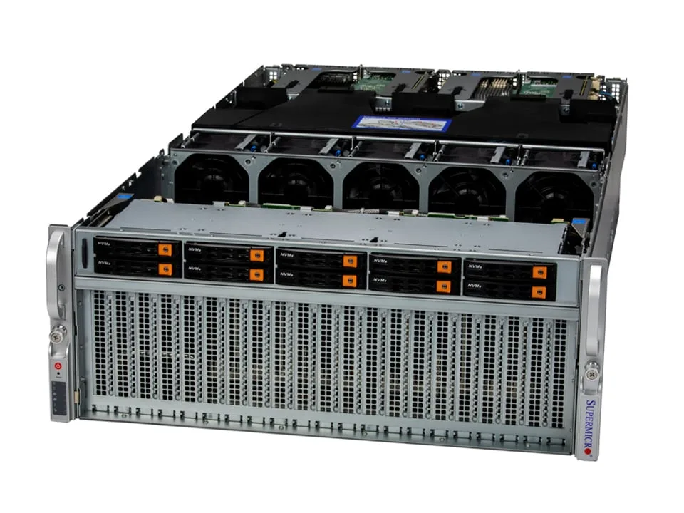 Supermicro Supermicro SYS-420GU-TNXR 4U barebone server, dual Xeon, 32 DDR4 slots, 4 GPU, 10 NVMe bays, 4×3000W — preces foto