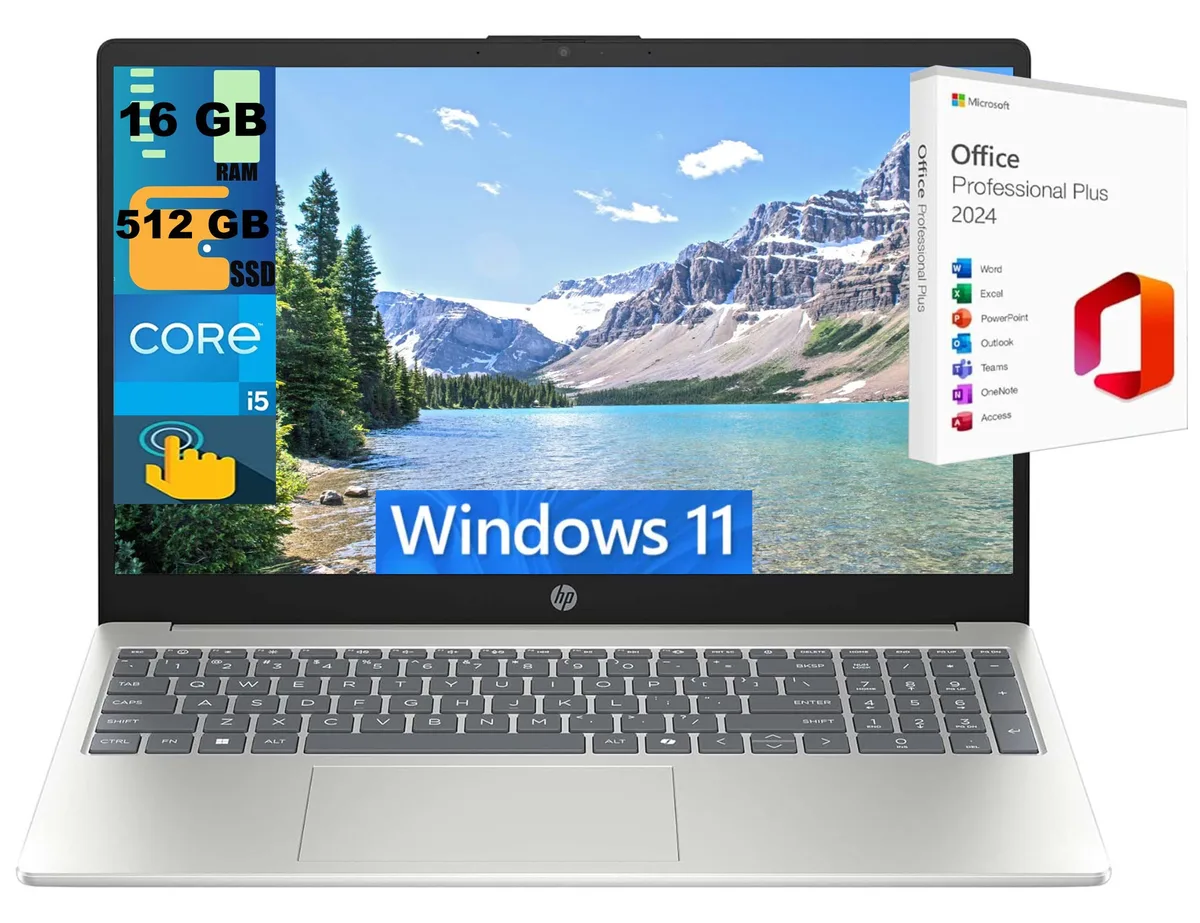 HP HP 15 laptop i5-1334U 16GB 512GB 15.6" FHD touchscreen Intel Iris Xe Graphics Wi-Fi 6 Silver — photo du produit