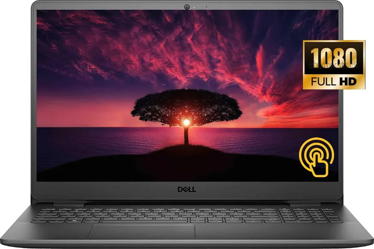Black Dell Inspiron 3520 15.6 inch touchscreen laptop closed view