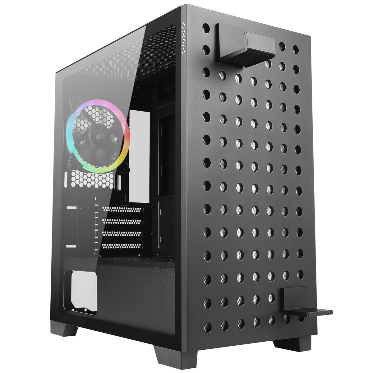 AZZA AZZA ELISE 140 Micro ATX PC Case Black Tempered Glass Pegboard Pink White Dust Net 120mm ARGB Fan — product photo