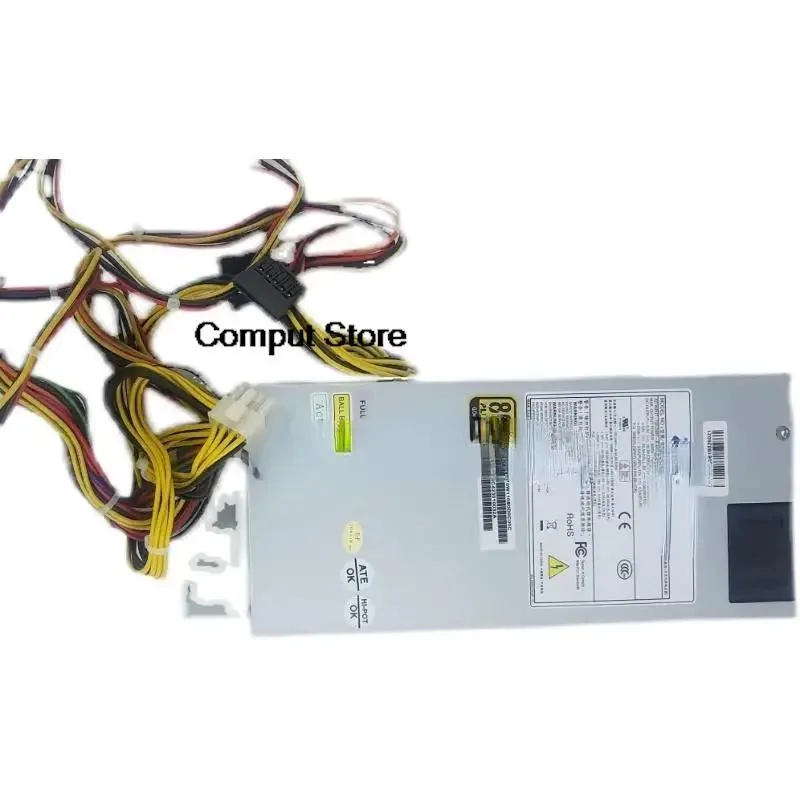 Silver 1U server power supply unit with rear fan grille