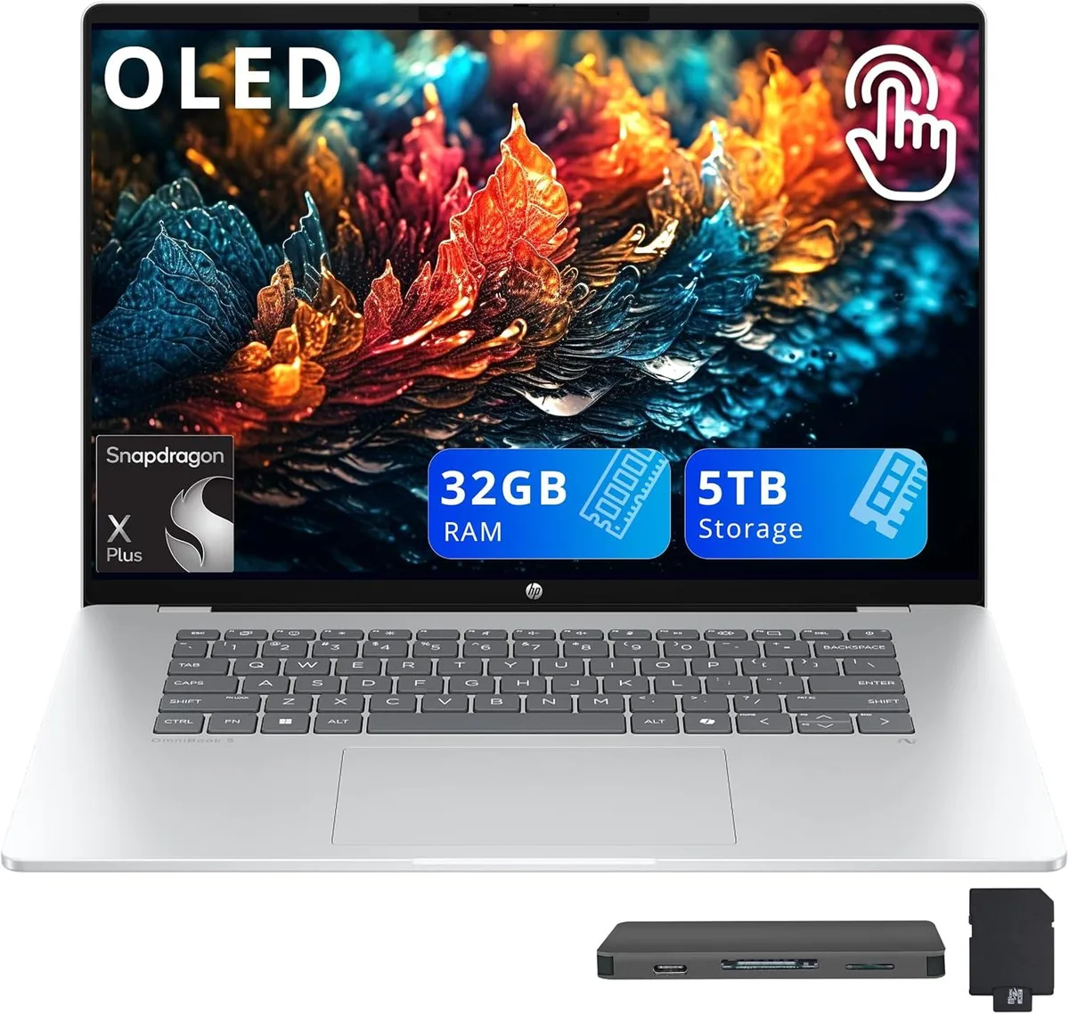 HP HP OmniBook 5 16" 2K OLED Touchscreen Snapdragon X Plus X1P-42-100 32GB DDR5 4TB SSD Silver business laptop — foto del producto