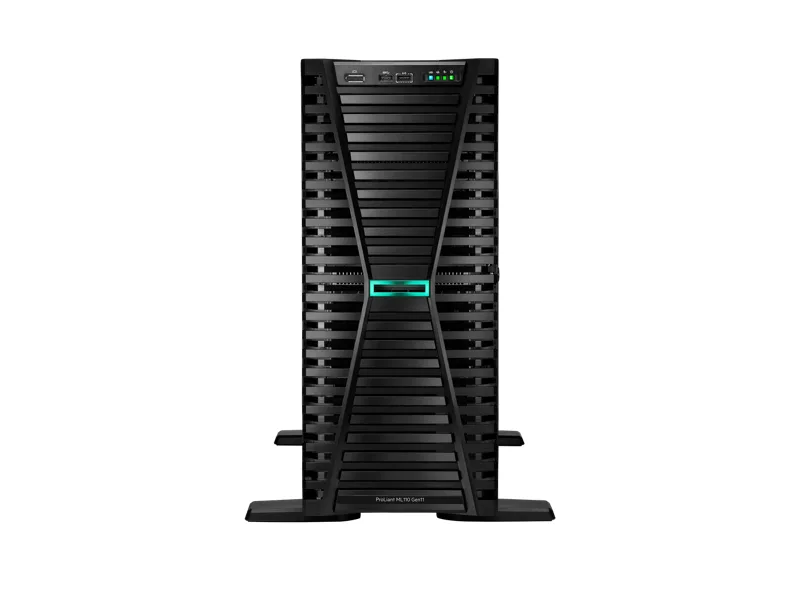 Silver rack server tower 4.5U with front drive bays and dual power supplies