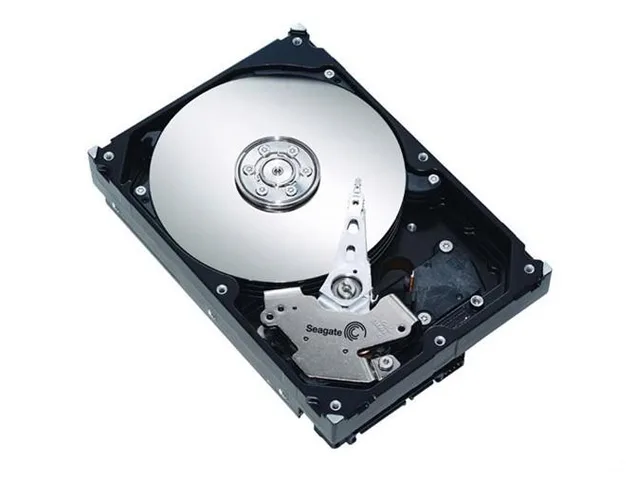 Silver 3.5-inch bare hard drive with circuit board visible