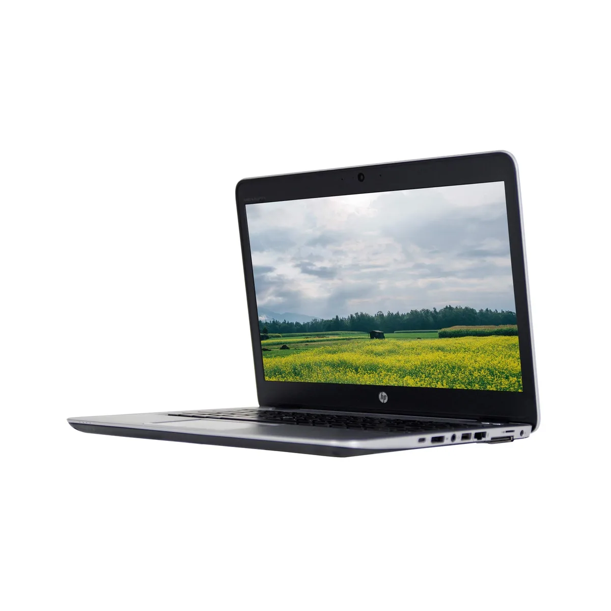 Silver HP EliteBook 840 G3 14 inch laptop closed on white background