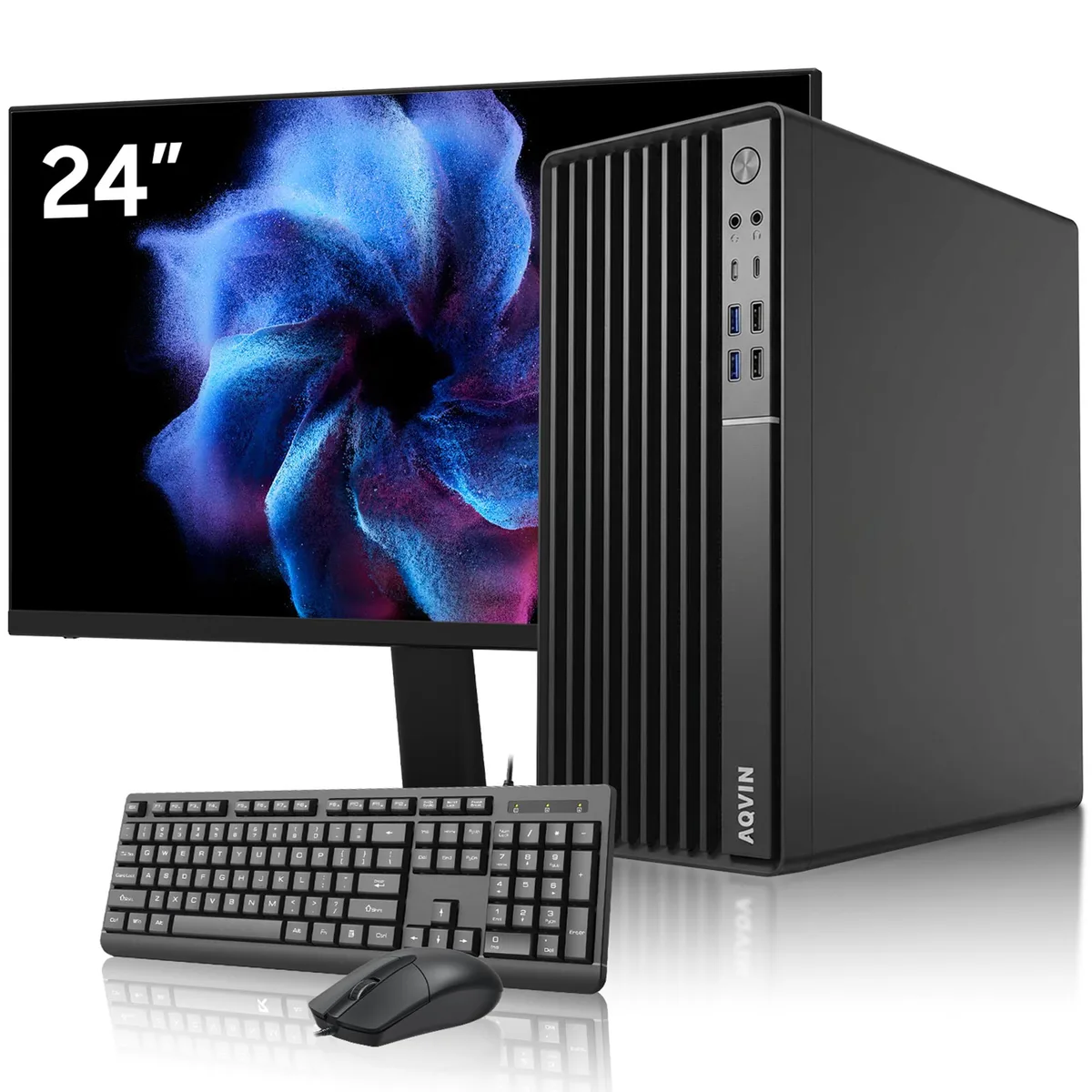 AQVIN AQVIN MTX70 Business Desktop i7-8700 16GB 256GB NVMe 24" Monitor — produktbild