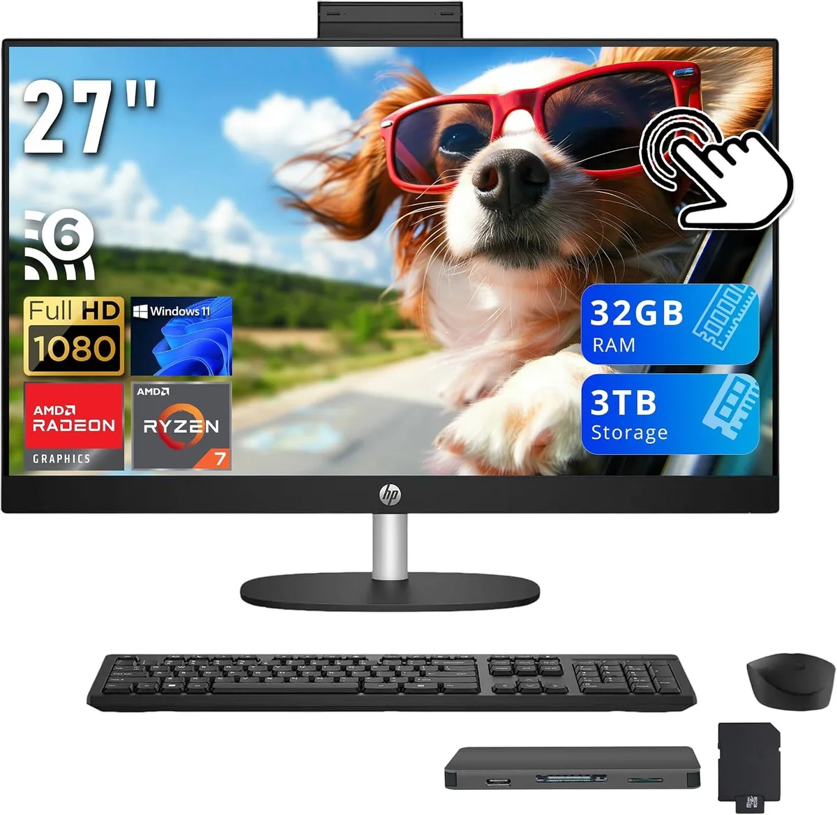 HP HP All-in-One PC 27" FHD Touchscreen AMD Ryzen 7 7730U 32GB DDR4 2TB SSD + 1TB Docking Station Black — ภาพสินค้า
