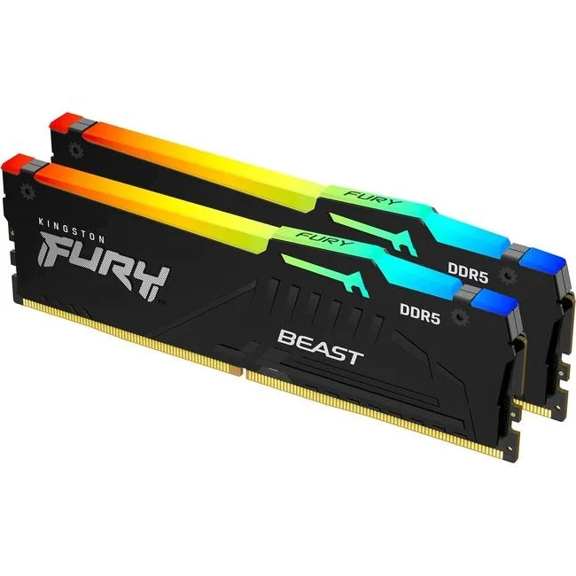 Two black DDR5 DIMMs with RGB light bars