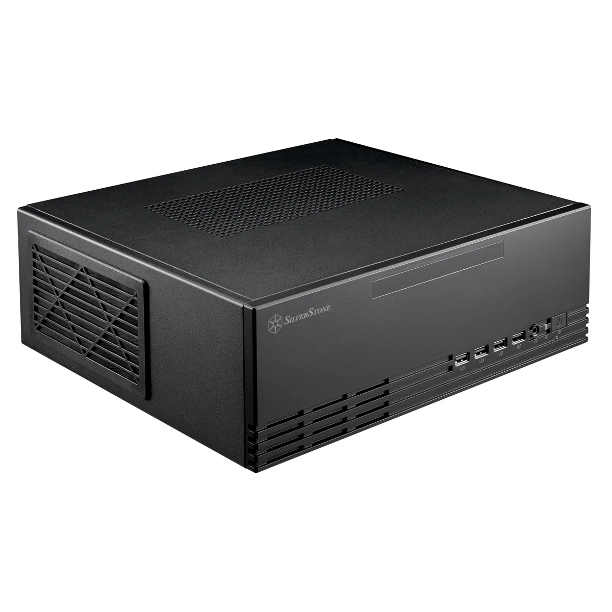 Compact black steel micro-ATX case with mesh panels, horizontal or vertical orientation