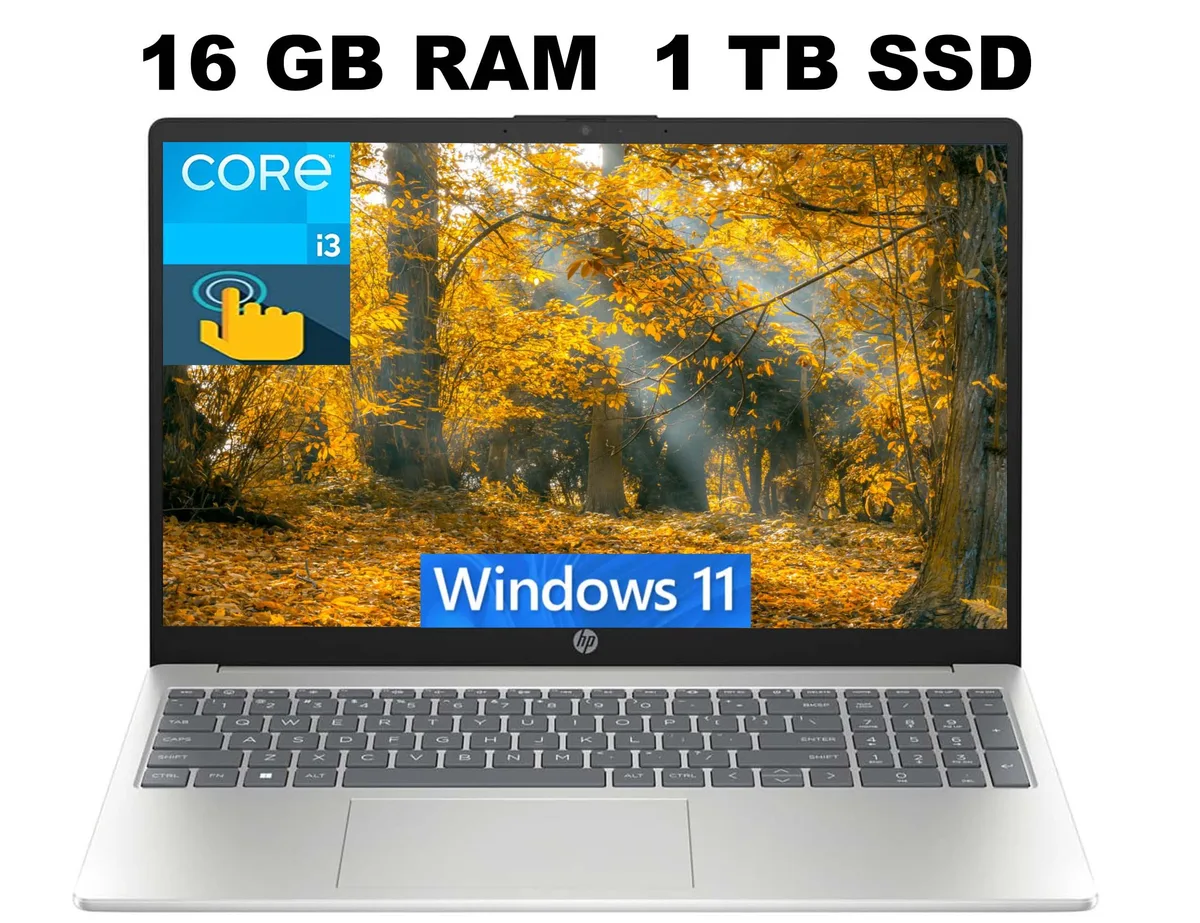 HP HP 15 Business Laptop 15.6 Touchscreen Core i3-1215U 16GB 1TB Silver — product photo