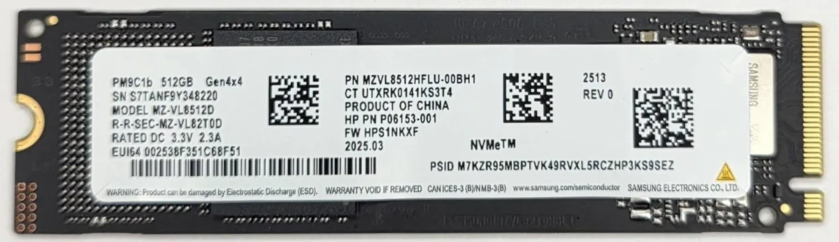Green printed circuit board with black controller and memory chips in M.2 2280 stick form factor