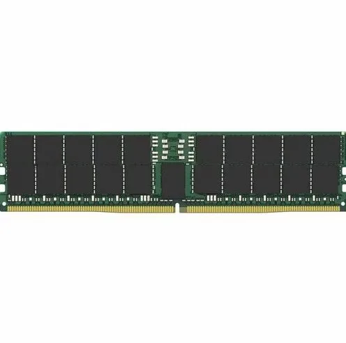 Green rectangular DDR5 RDIMM circuit board with gold edge connector and black memory chips, no heat spreader