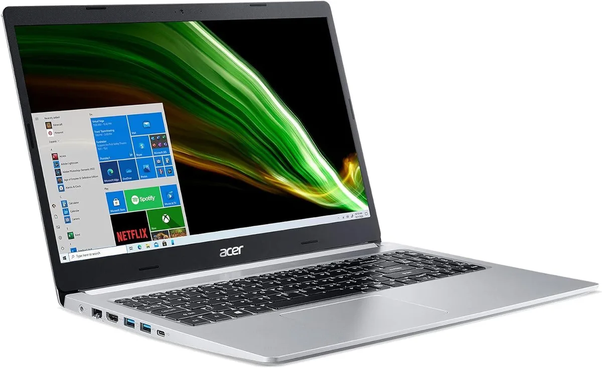 Silver Acer Aspire 5 15.6 inch laptop with backlit keyboard