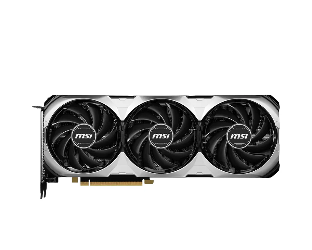 MSI Ventus RTX 4070 Ti SUPER graphics card with three fans and silver finish