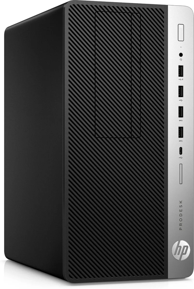 HP ProDesk 600 G5 micro tower desktop in silver finish with DVD drive slot