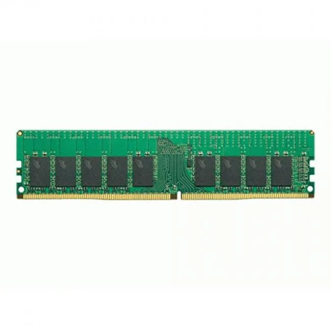 Green 288-pin DDR4 server DIMM with black chips and silver heat spreader