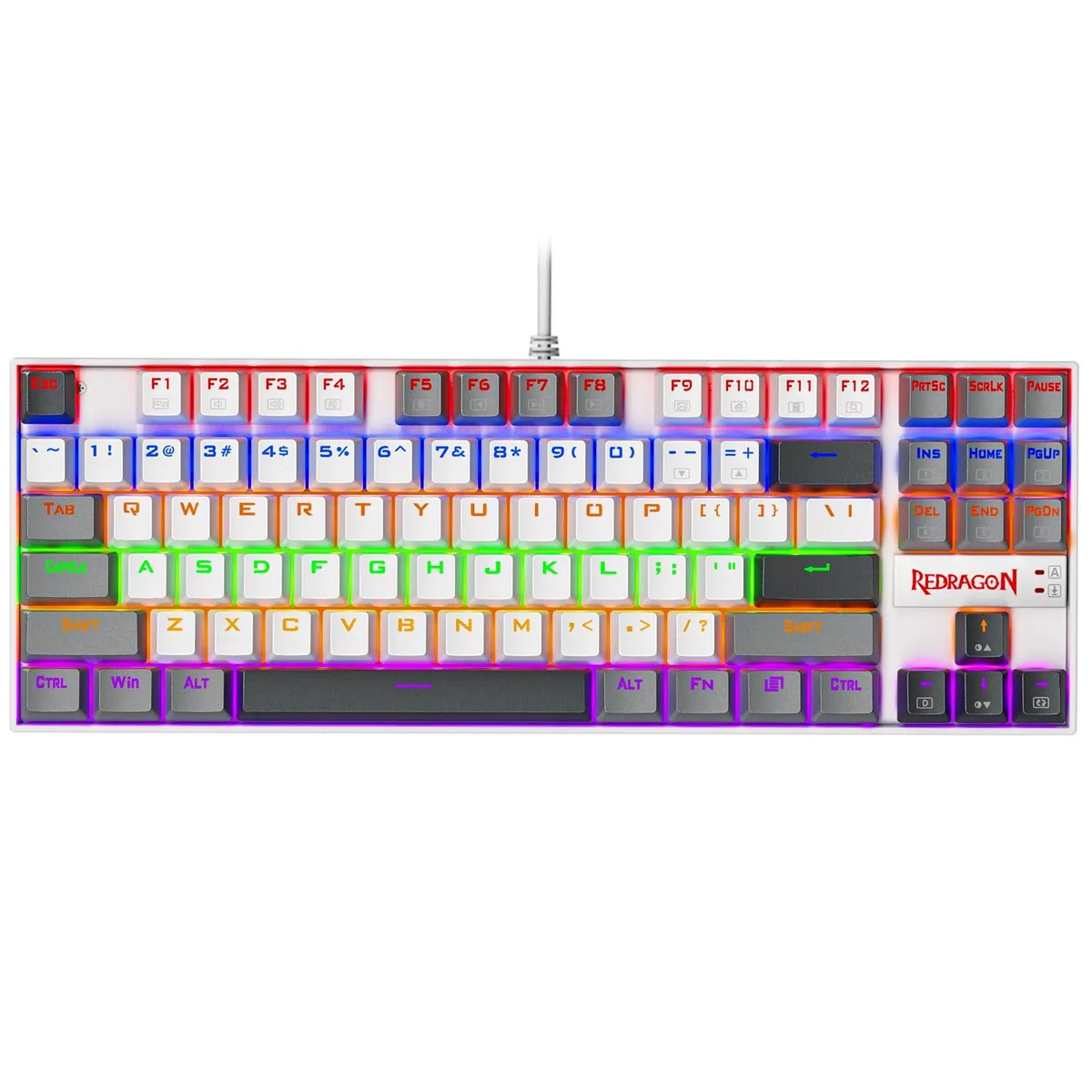 White-grey compact mechanical keyboard with metal frame and RGB backlighting