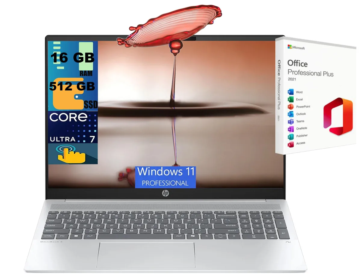 HP HP OmniBook 5 16 laptop Ultra 7 255U 16GB 512GB 16" WUXGA touch Silver — zdjęcie produktu