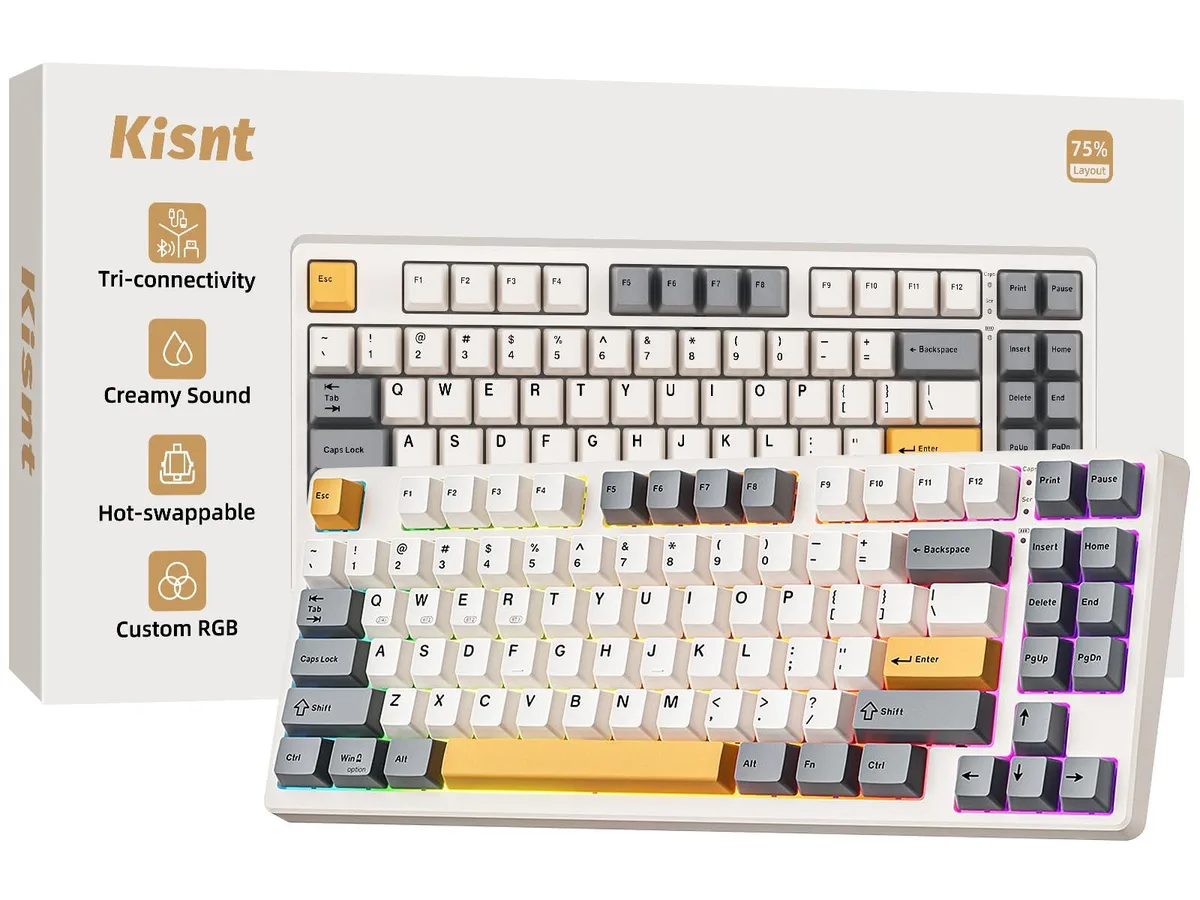 Retro beige 75 percent wireless mechanical keyboard with RGB backlighting