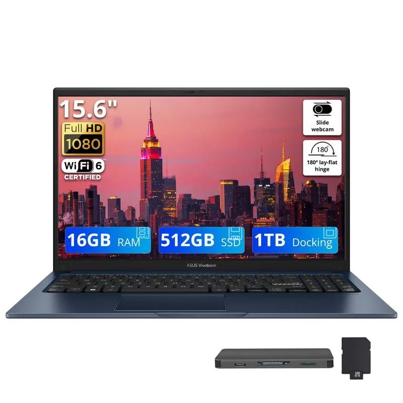 ASUS ASUS Vivobook 15.6" FHD business laptop Intel Core 3 100U 16GB DDR5 512GB SSD + 1TB dock Quiet Blue — produkto nuotrauka