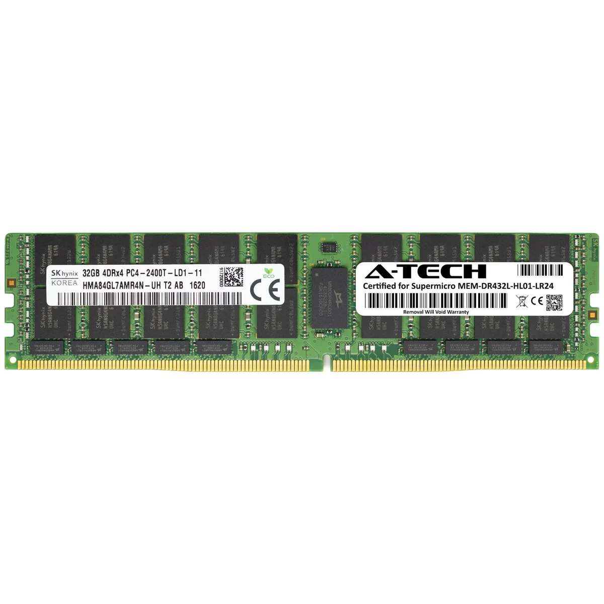 Green rectangular DDR4 LRDIMM module with gold contacts and black chips