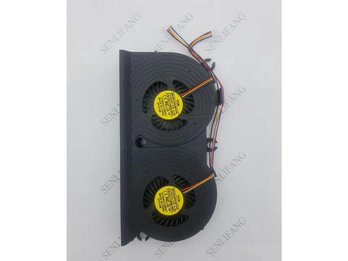 Small black laptop CPU cooling fan with plastic housing and wire connector