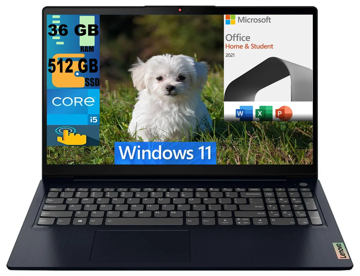 Blue 15.6 inch touchscreen laptop with slim profile