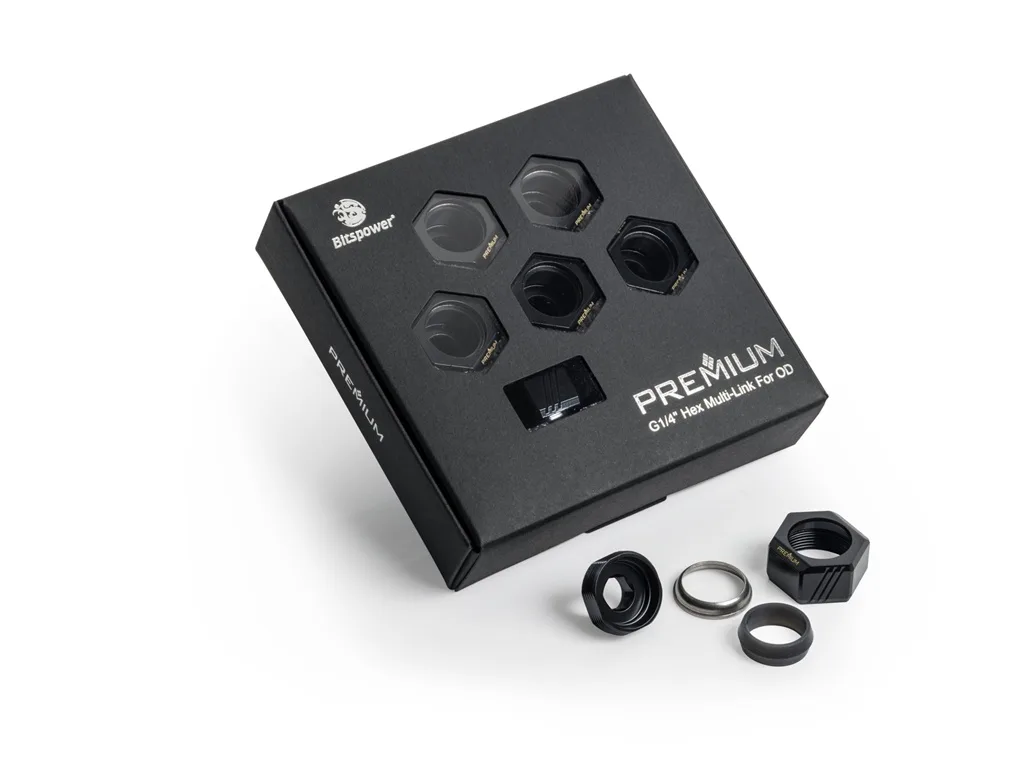 Six matte black hexagonal compression fittings for 16mm rigid tubing
