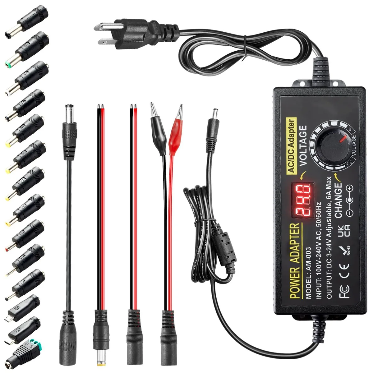  3V-24V 6A 144W Adjustable Power Supply 14 Tips Test Leads — ภาพสินค้า