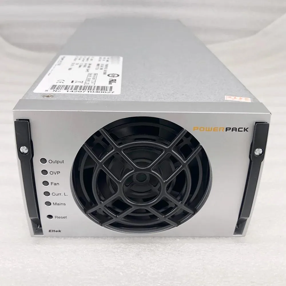Rectangular silver power supply module with front handle and connector edge