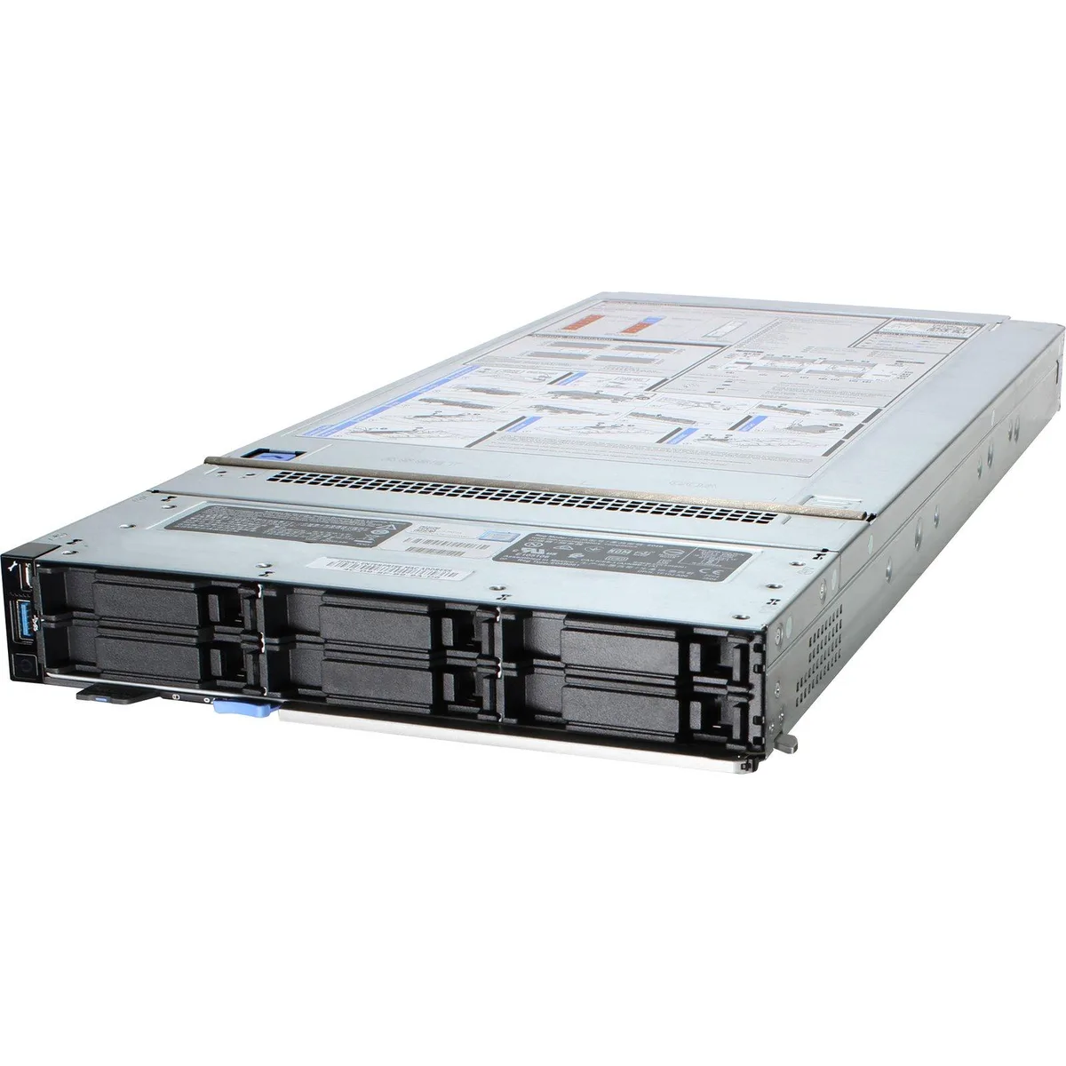 Half-width blade server, matte black finish, front drive bays visible