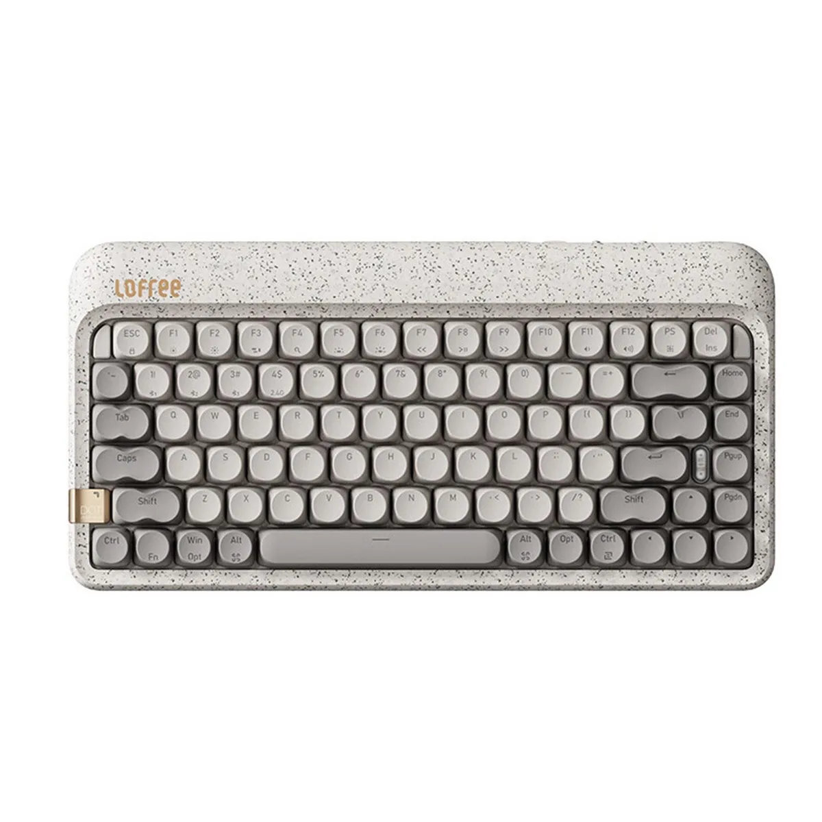 Compact 84-key wireless mechanical keyboard in grey, gasket-mounted with dual-colour keycaps and warm white backlight