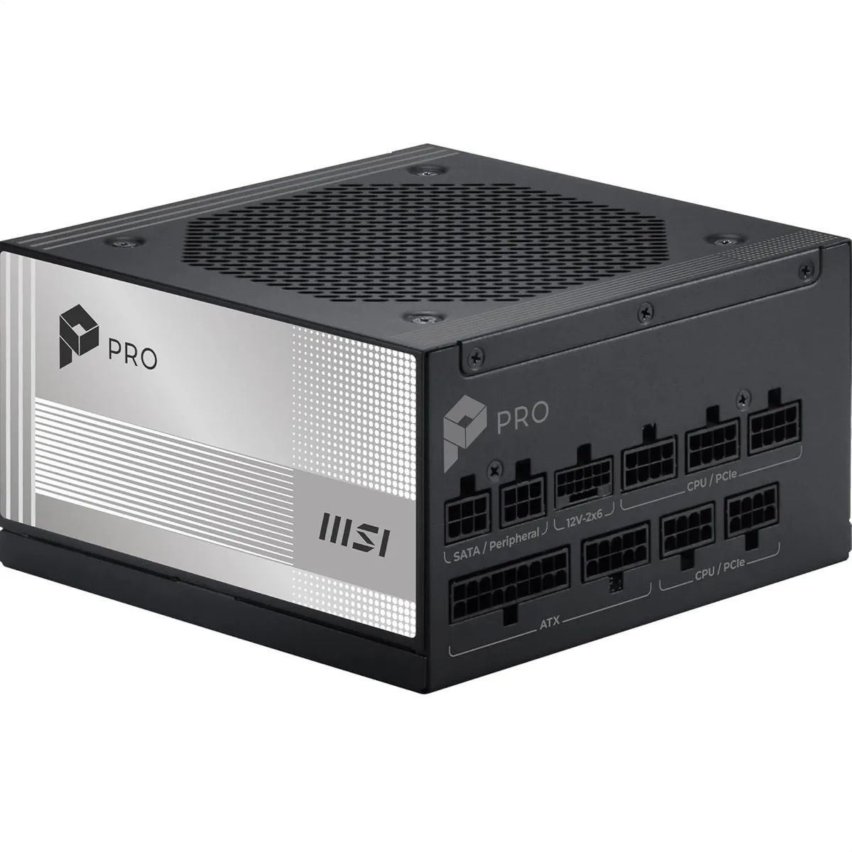 MSI PRO A1000PL fully modular ATX power supply unit with black finish and embossed jacket cables visible