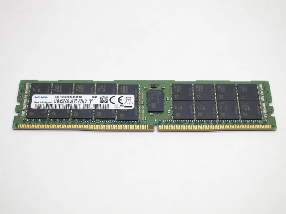Green rectangular DIMM with black chips and gold contacts